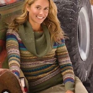 Athleta fair isle Nordic cowl neck wood blend sweater size small